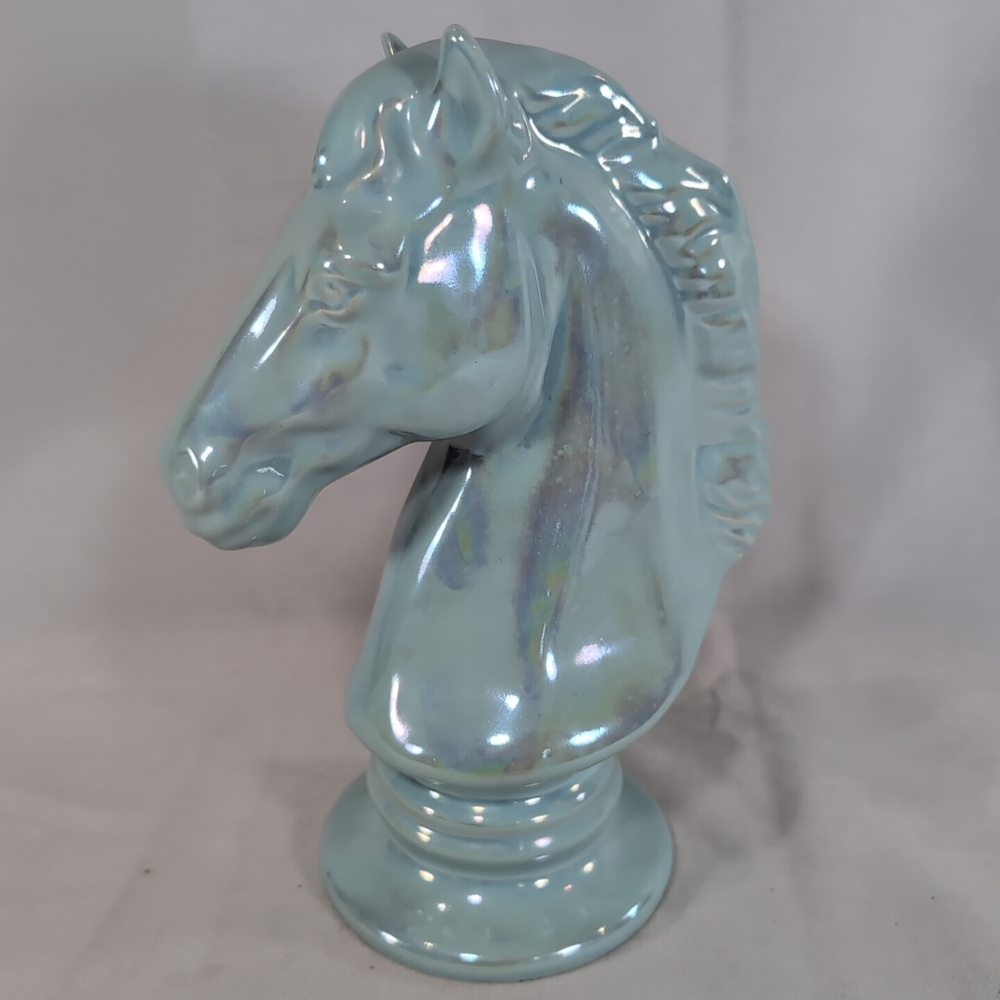 Iridescent Blue Horse Head Bust Sculpture Statue Art Home Decor Chess Bedroom